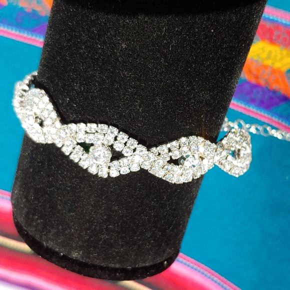 Women's Silver Tone Rhinestone Crystal Formal Bracelet Adjustable - Picture 5 of 13
